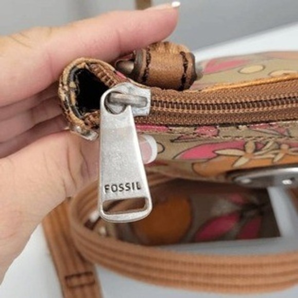 Vintage Y2K Fossil Key-Per Crossbody Bag Brown Citrus Floral Small Coated Canvas - Picture 4 of 8